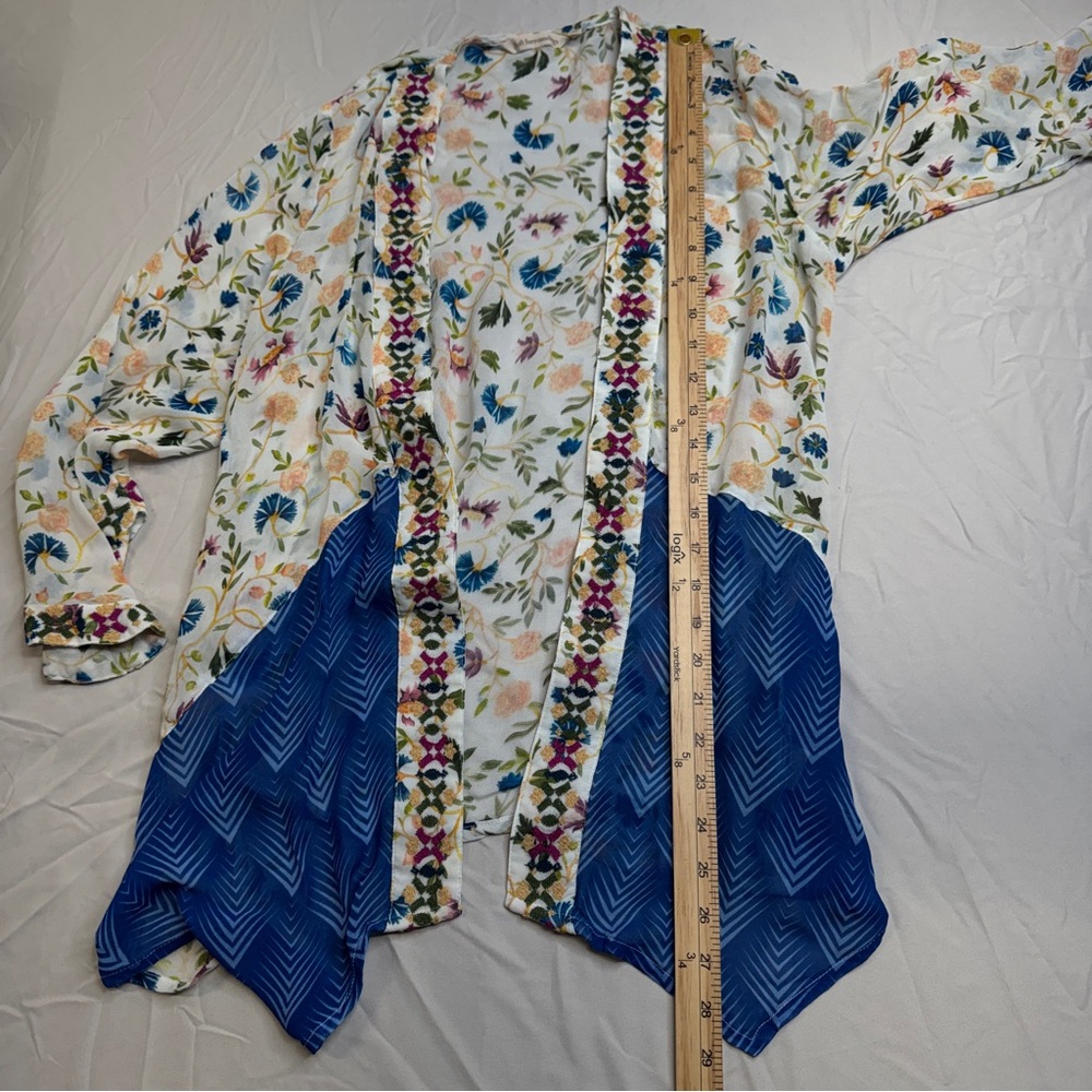 Soft Surroundings Embroidered Blue Floral Kimono Top, Small, Art Nouveau Boho - Picture 6 of 10